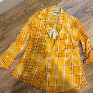 Yellow plaid button up rolled sleeve.